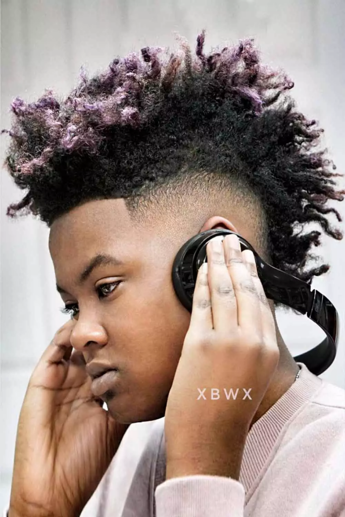 Stylish young boy in tuxedo with frohawk hairstyle on Craiyon