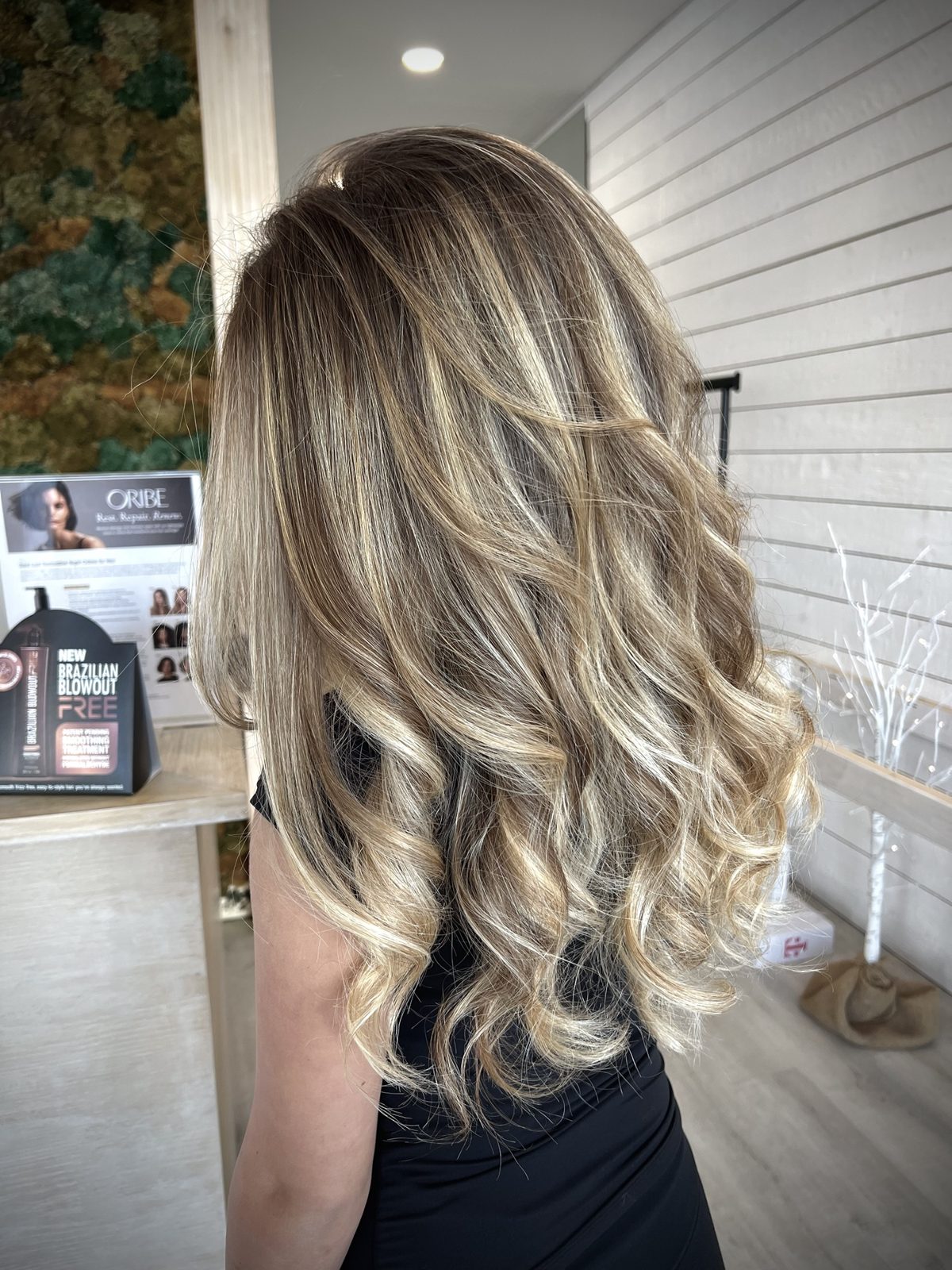 After balayage: honey blonde curls at XO Salon & Spa
